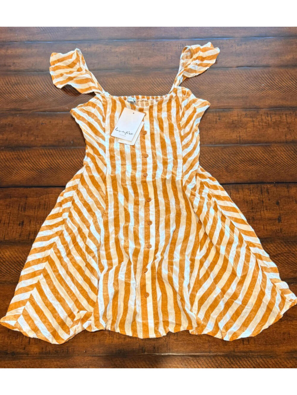 Love, Fire   - Flutter Cap Sleeve Dress Sudan Stripe, Size Small